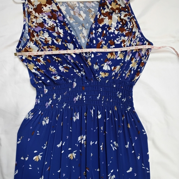 Seven Islands Wome'sWhite and Blue Plunge Neck Sleeveless Maxi Dress Size L - Picture 9 of 11